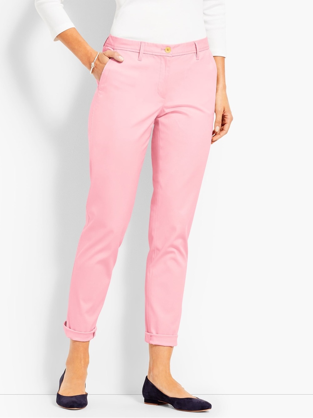 Talbots Girlfriend Chino Pants Size 12 Pink Stretch Cotton Ankle Crop Casual